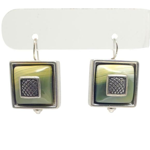 Ben Amun Designer Earrings Silver Tone Square Geometric Dangle Statement Modern - Picture 9 of 10